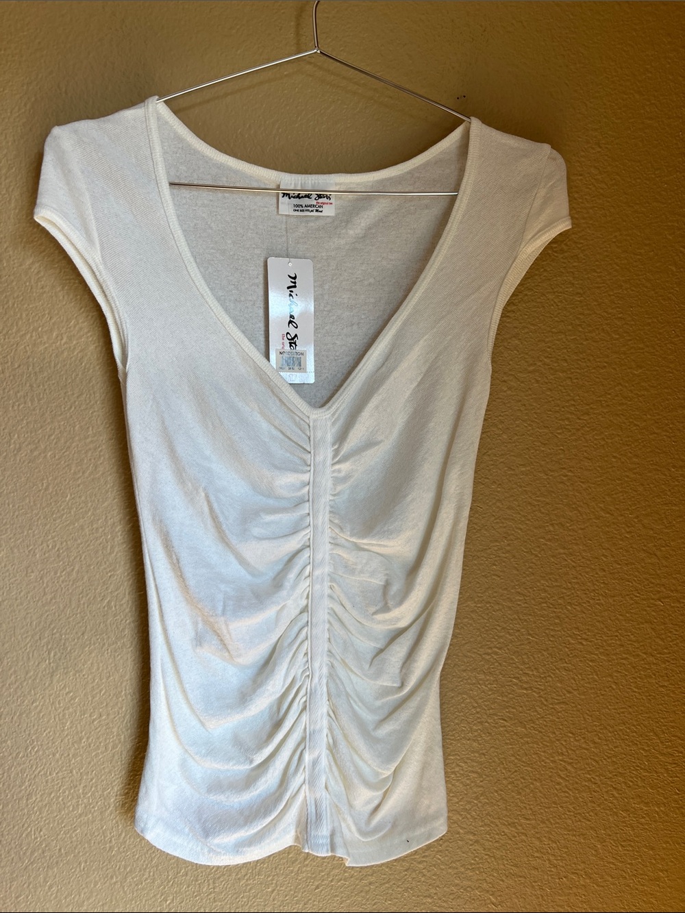 Michael Stars Cap Sleeve Ruched V-Neck NWT